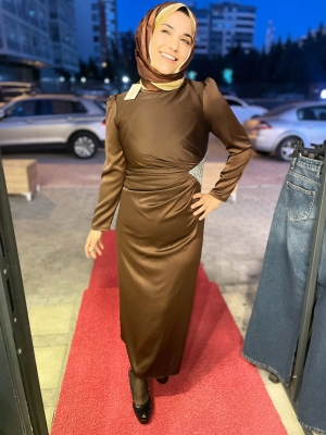 Kahverengi Abiye Saten