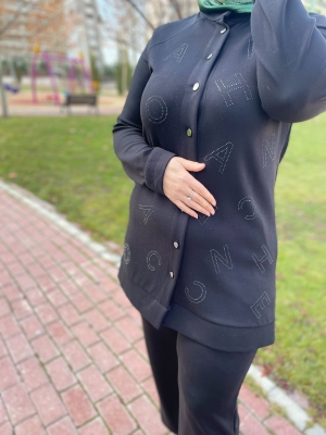 Modal Kumaş Taşlı Harf Detaylı Takım