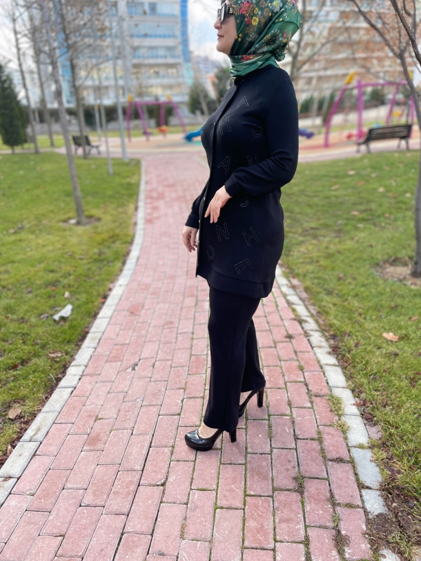 Modal Kumaş Taşlı Harf Detaylı Takım