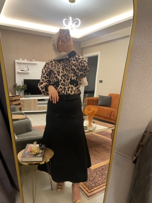 Leopar Desenli Scuba ,Kumaş Etekli Takım