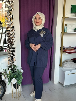 Kapşonlu Taşlı İkili Pantolonlu Takım