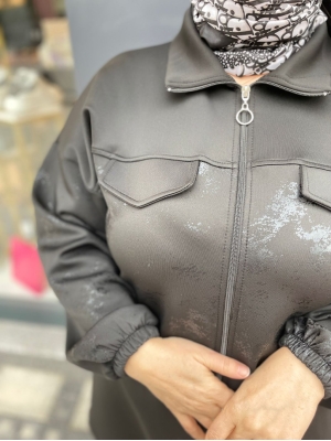 Simli Siyah Scuba Kumaş İkili Takım