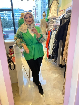 Kolu Tüllü, Yeşil, Beli kuşaklı ceket