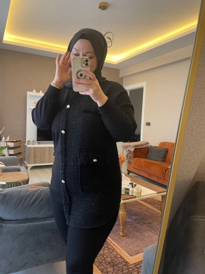 siyah beyaz tunik paptya düğmeli